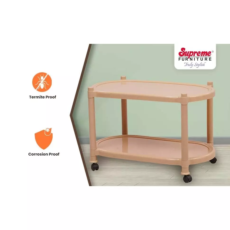 SUPREME Aqua Center Trolley Table 655.32 mm (25.8 inch) Depth Rectangle Marble Beige 2.6 Kg