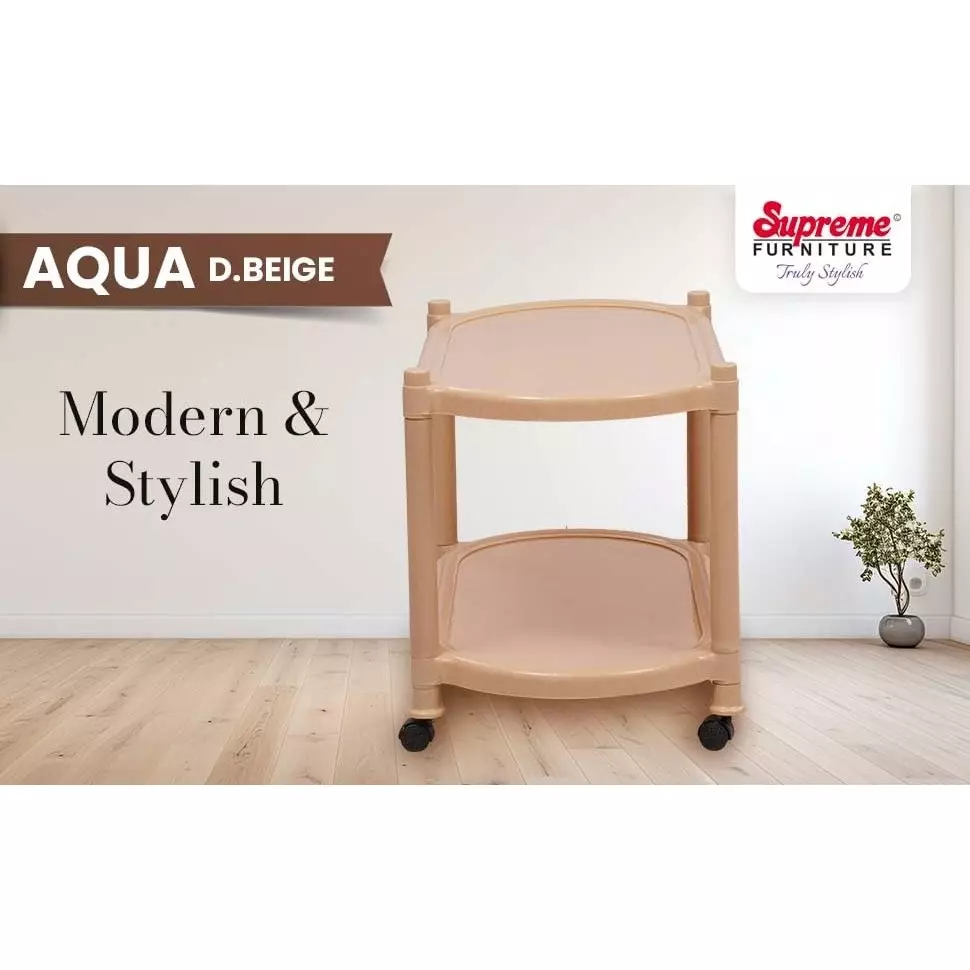 SUPREME Aqua Center Trolley Table 655.32 mm (25.8 inch) Depth Rectangle Marble Beige 2.6 Kg