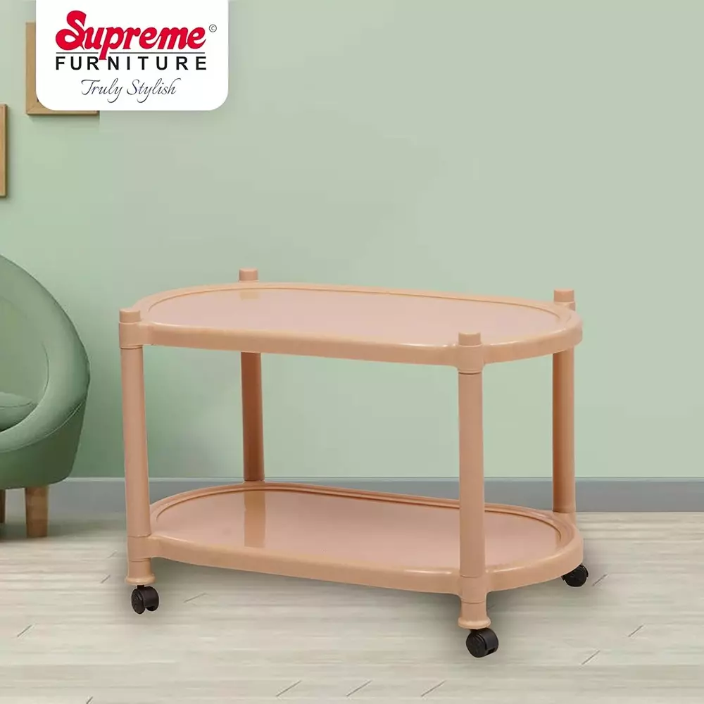 SUPREME Aqua Center Trolley Table 655.32 mm (25.8 inch) Depth Rectangle Marble Beige 2.6 Kg