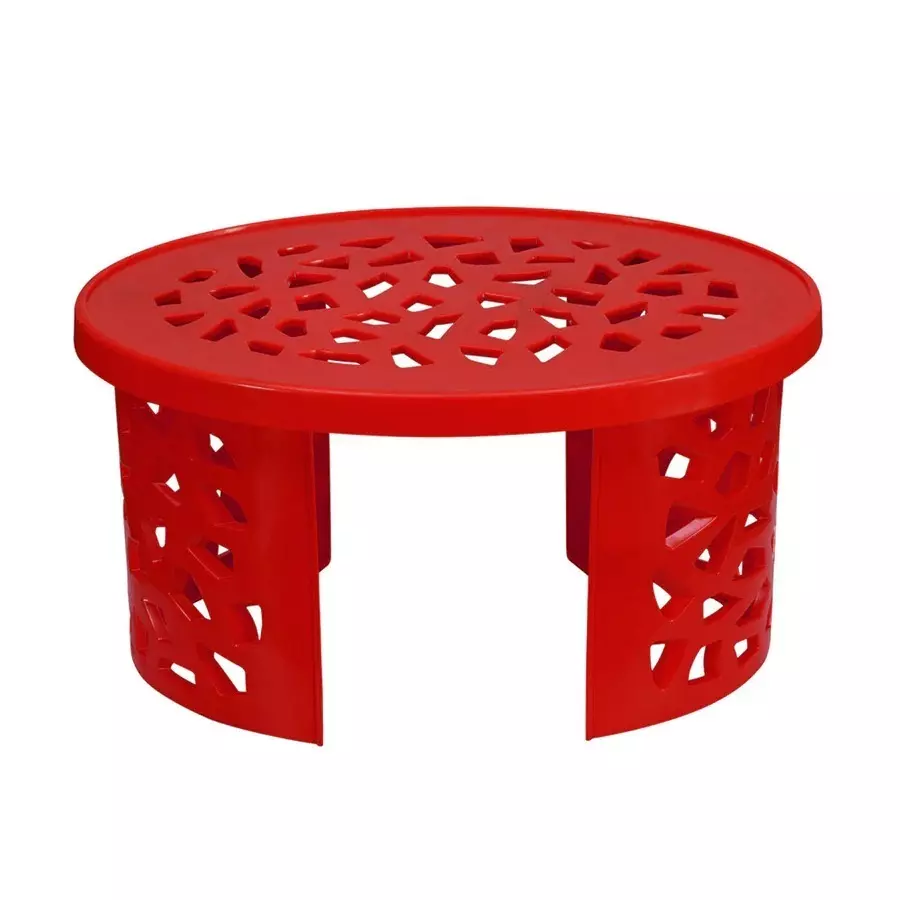 Nilkamal Crystal Plastic Centre Table Elliptical Shaped Knockdown For Indoor And Outdoor Use Red Color