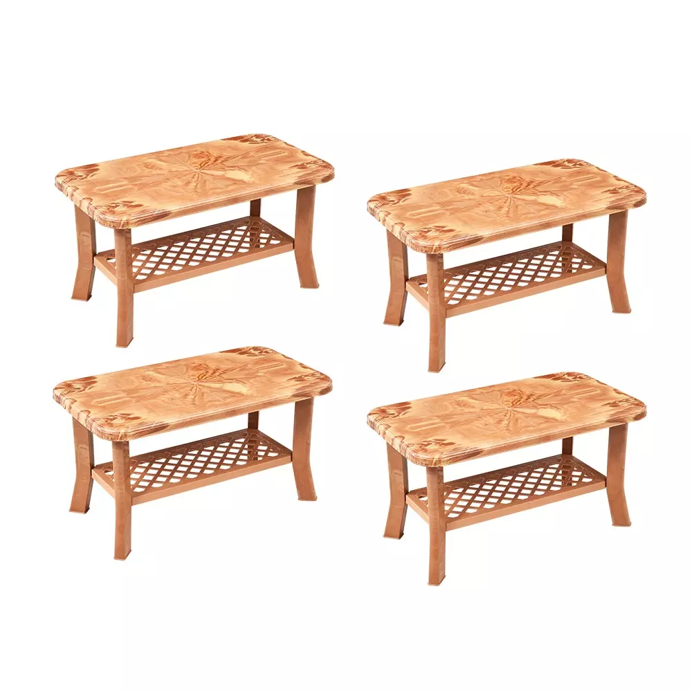 Swagath Sandal Wood Plastic Coffee Table for Cafe, Home, and Living Room (Set of 4)