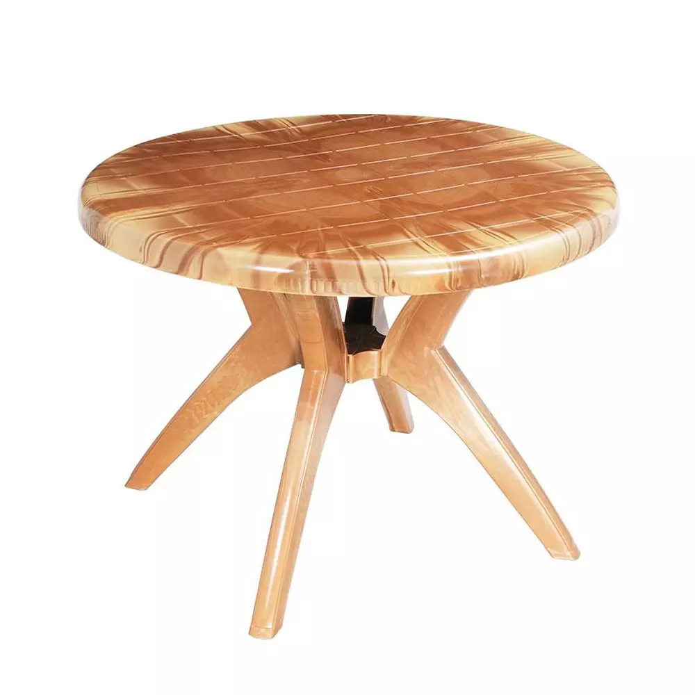 Swagath Cross Leg Dining Table Round Shape Plastic Sandalwood for Home, Garden & Cafeteria Use, FANTASY-SW-1