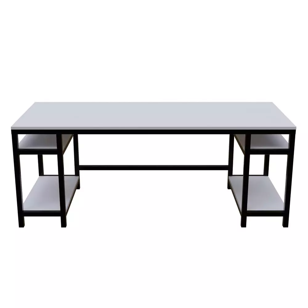 GENERIC Edward Computer Table with Storage Shelves White Color Metal Frame and Engineered Wood Top for Home & Office, RLST012LC