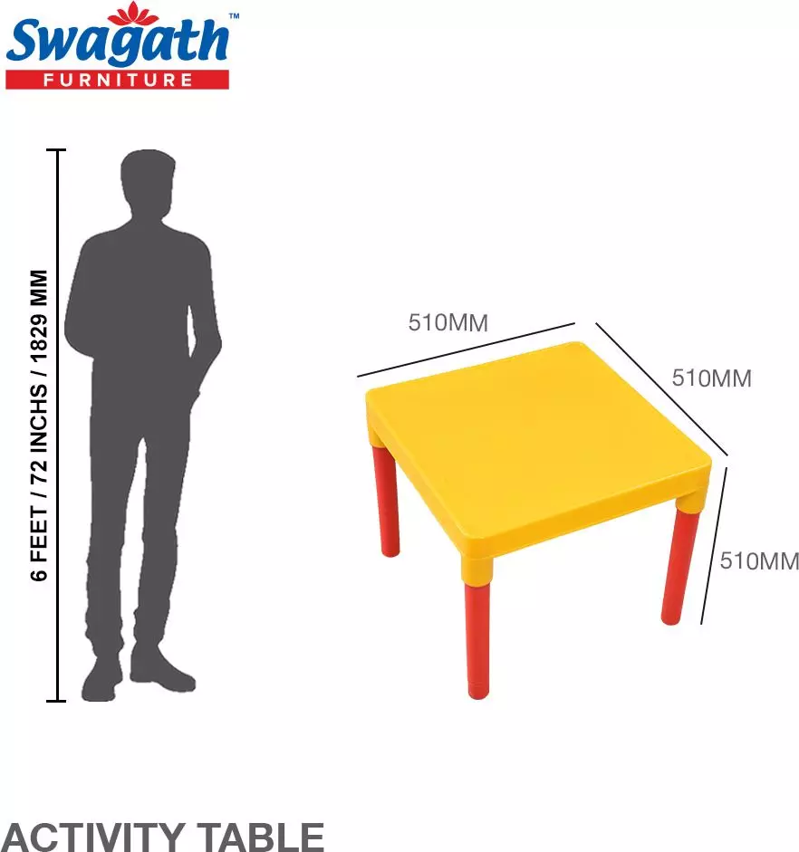 swagath-kids-study-activity-table-square-plastic-glossy-finish-yellow-for-home-school-use-activity-pack-of-4-pcs