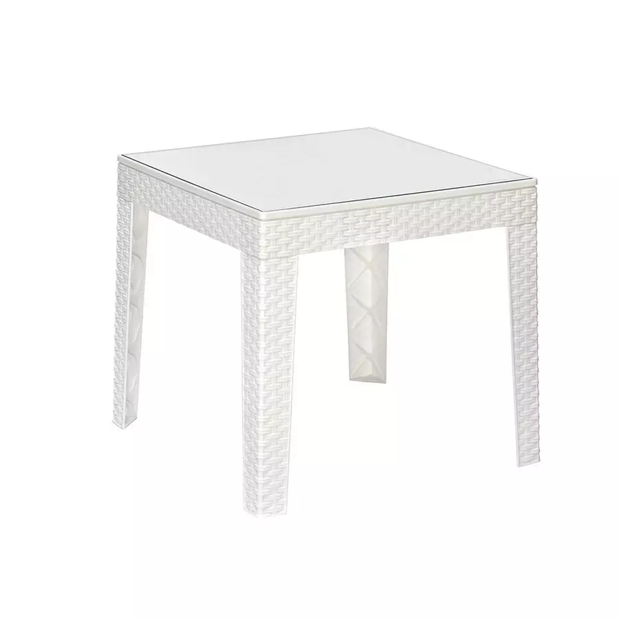 Nilkamal Breeze Armless Center Table with Glass Powder Coated Milky White Plastic & Glass 45.5x45.5x43 cm for Home & Office Use