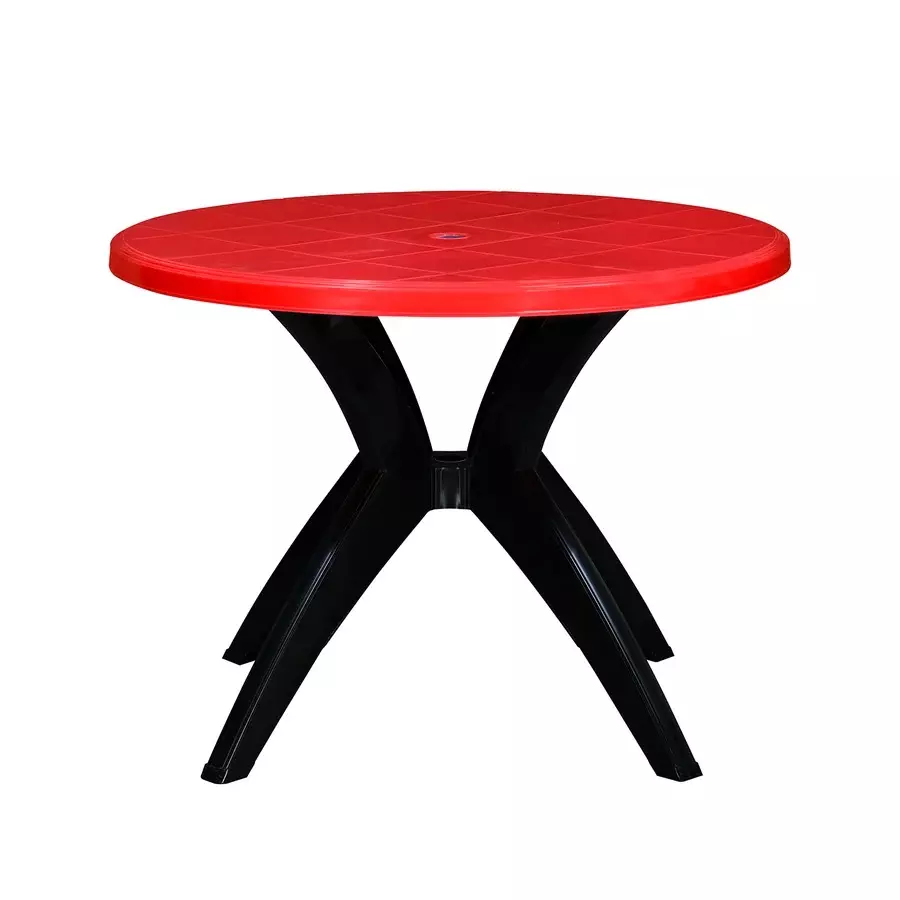 Nilkamal Meridian Cross Leg Dining Table Powder Coated Red & Iron Black Plastic 100x100x73 cm for Home & Office Use
