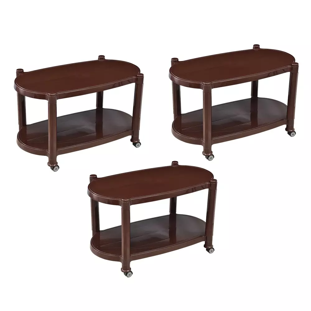Swagath Suttle Brown Plastic Coffee Table for Cafe, Home, and Living Room (Set of 3)