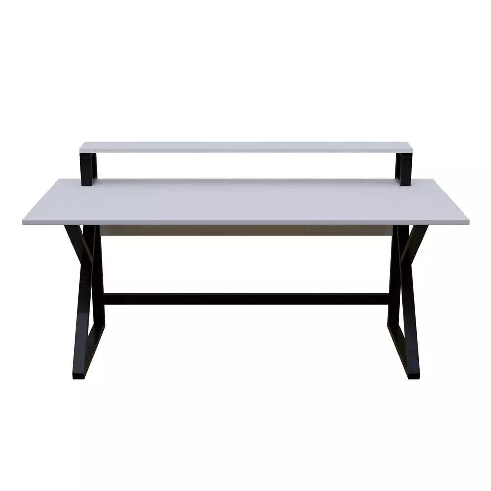 GENERIC Meja Computer Desk With Monitor Stand/Riser White Color Metal Frame and Engineered Wood Top for Home & Office, RLST05WH_N
