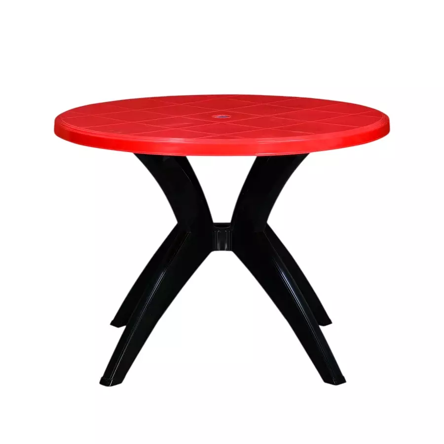Nilkamal Meridian Plastic Kross Leg Dining Table Red & Iron Black Color