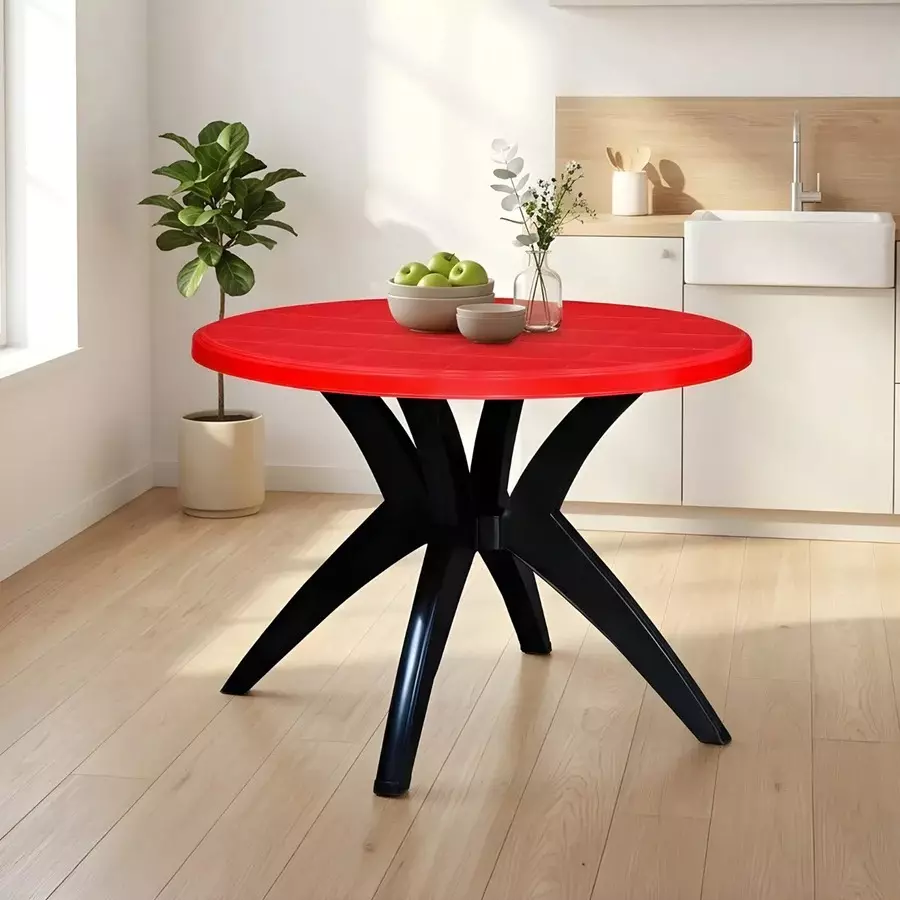 nilkamal-meridian-plastic-kross-leg-dining-table-red-iron-black-color