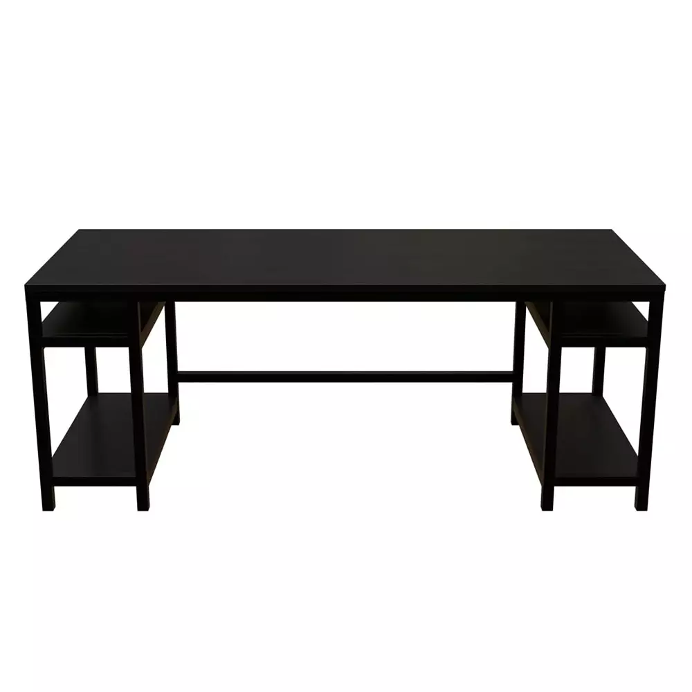 GENERIC Edward Computer Table with Storage Shelves Brown Color Metal Frame and Engineered Wood Top for Home & Office, RLST012LB