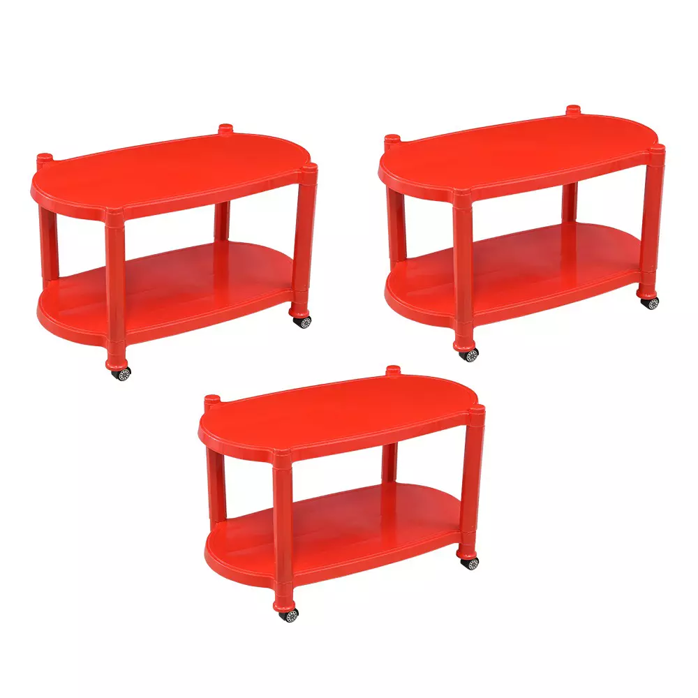 Swagath Blood Red Plastic Coffee Table for Cafe, Home, and Living Room (Set of 3)