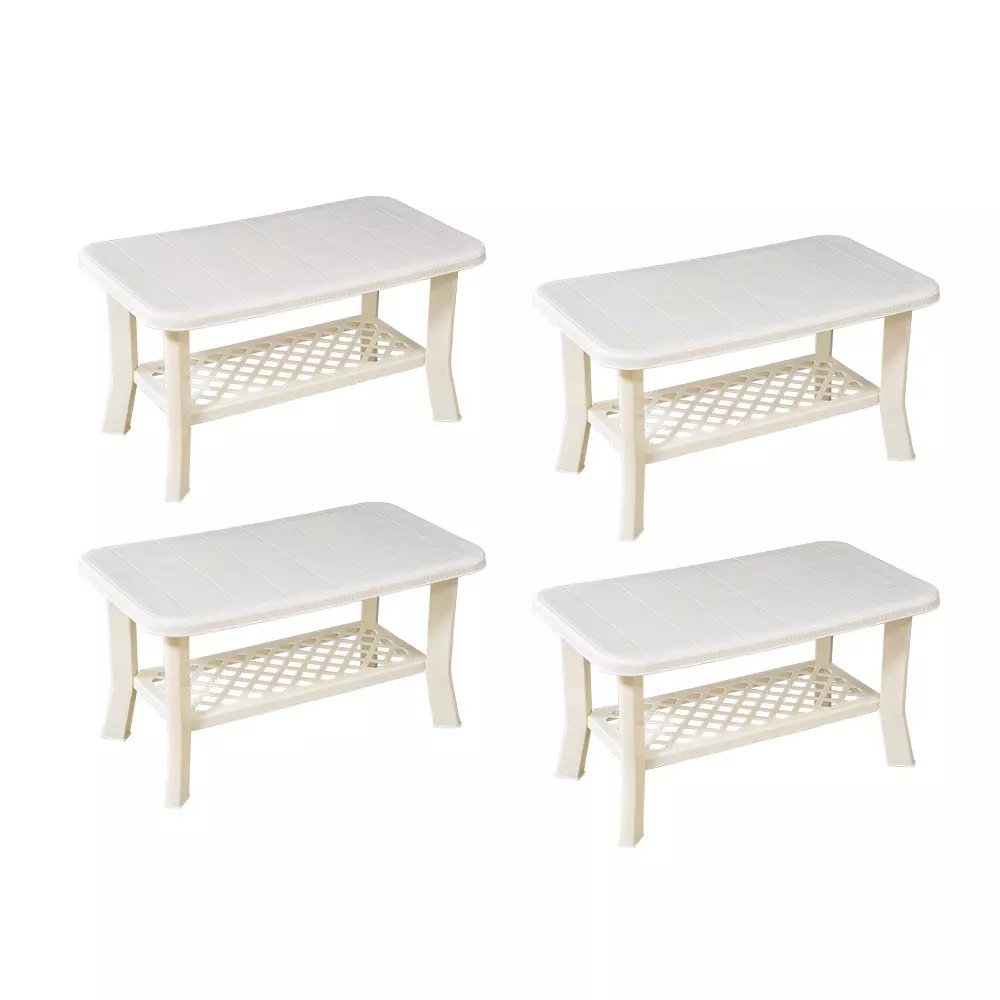 Swagath White Plastic Coffee Table for Cafe, Home, and Living Room (Set of 4)