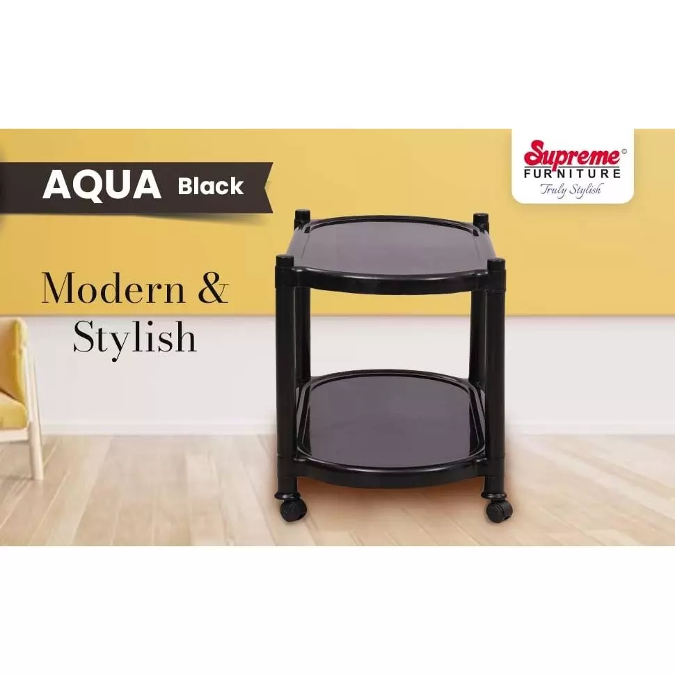 SUPREME Aqua Center Trolley Table 655.32 mm (25.8 inch) Depth Rectangle Black 2.6 Kg