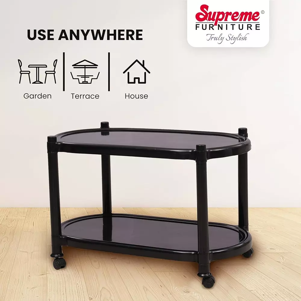 SUPREME Aqua Center Trolley Table 655.32 mm (25.8 inch) Depth Rectangle Black 2.6 Kg