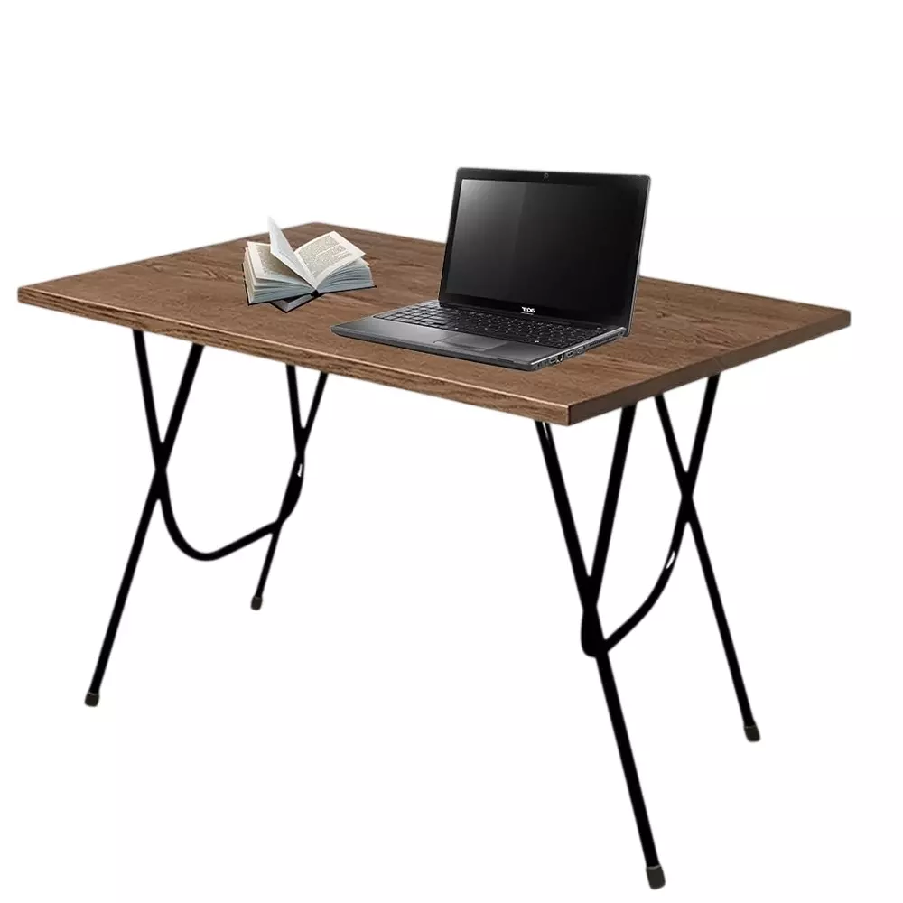 Maharaja Premium Taxture Multifunction Folding Table Wooden with X-shaped Metal Legs, Teakwood