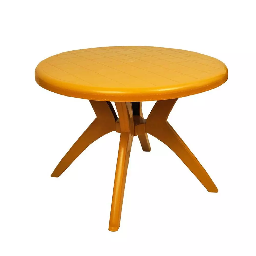 Swagath Cross Leg Dining Table Round Shape Plastic Amber Gold for Home, Garden & Cafeteria Use, FANTASY-AG-1