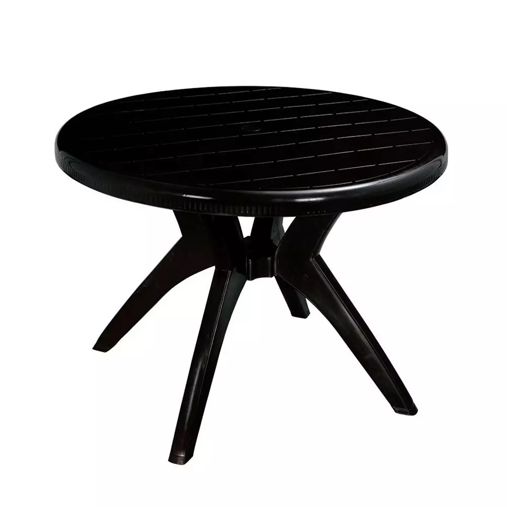 Swagath Cross Leg Dining Table Round Shape Plastic Black for Home, Garden & Cafeteria Use, FANTASY-BK-1