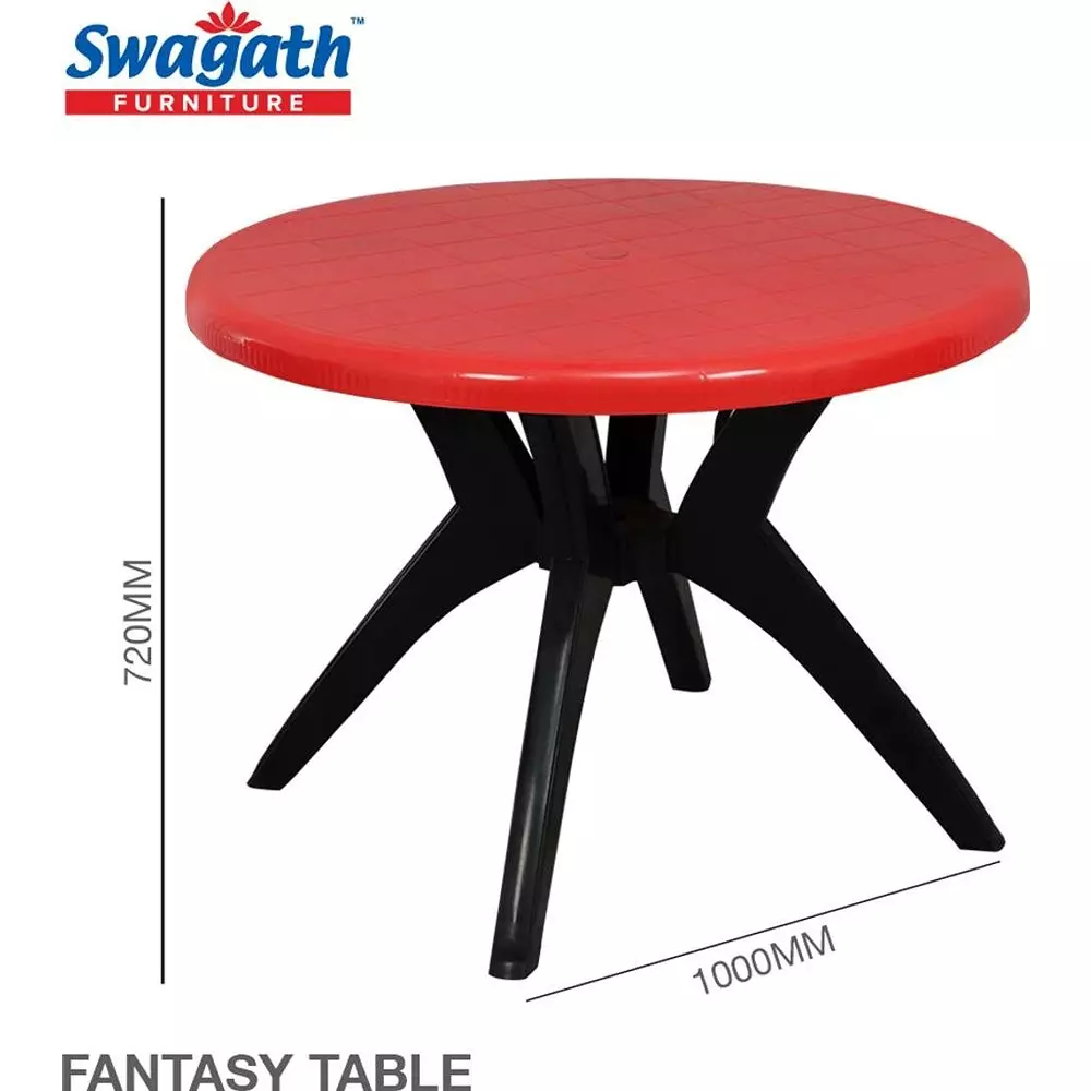 swagath-cross-leg-dining-table-round-shape-100x72-cm-red-top-black-leg-4-seater-for-home-garden-cafeteria-use-fantasy