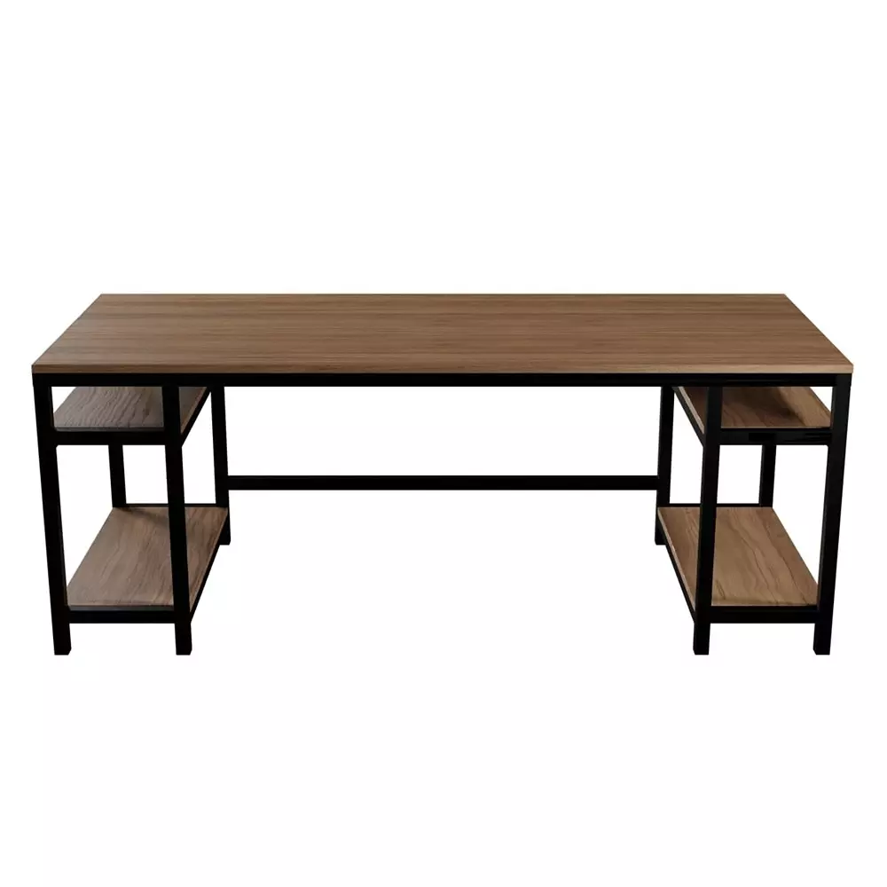 GENERIC Edward Computer Table with Storage Shelves Beige Color Metal Frame and Engineered Wood Top for Home & Office, RLST012LA