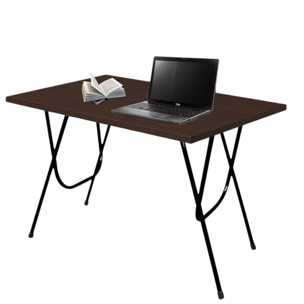 Maharaja Premium Taxture Multifunction Folding Table Wooden with X-shaped Metal Legs, Dark Brown