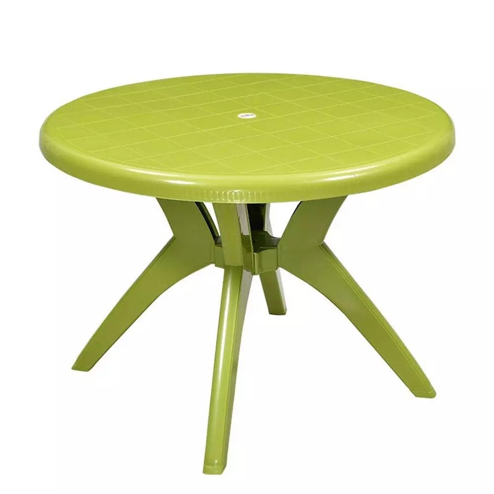 Swagath Cross Leg Dining Table Round Shape Plastic Mehendi Green for Home, Garden & Cafeteria Use, FANTASY-MHGN-1