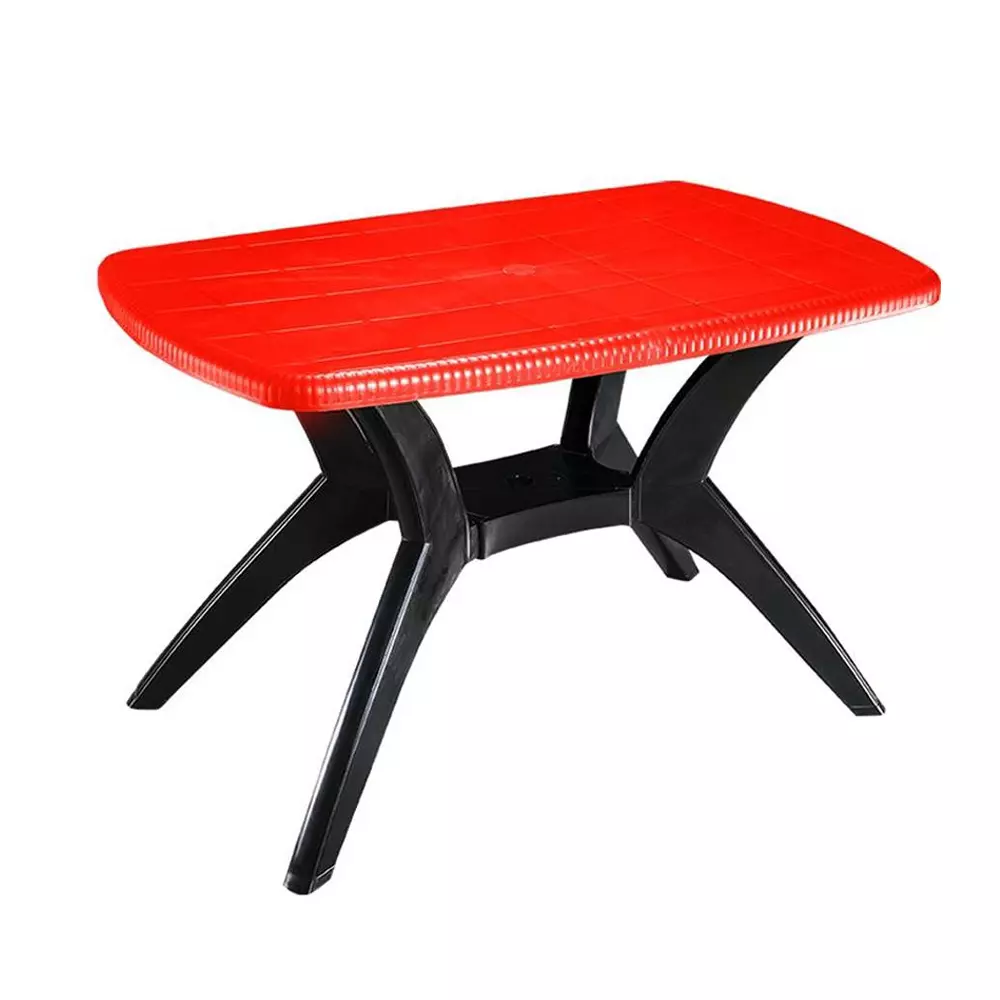 Swagath Cross Leg Dining Table Square Shape Plastic Red Top With Black Leg for Home, Garden & Cafeteria Use, MAX-BR-1