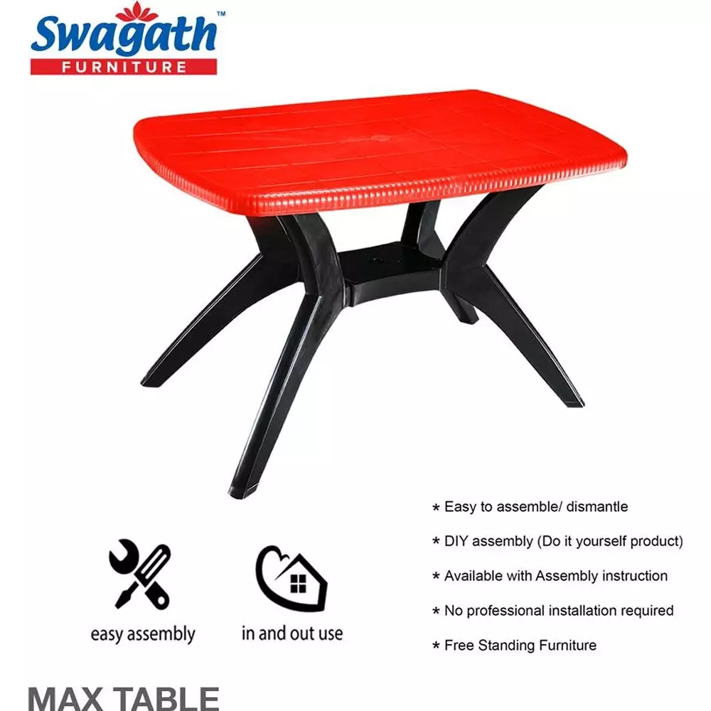 swagath-cross-leg-dining-table-square-shape-114x745x725-cm-red-top-with-black-leg-4-seater-for-home-garden-cafeteria-use-max