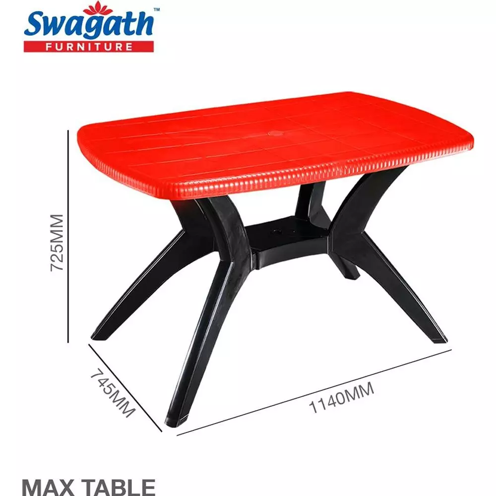 swagath-cross-leg-dining-table-square-shape-114x745x725-cm-red-top-with-black-leg-4-seater-for-home-garden-cafeteria-use-max