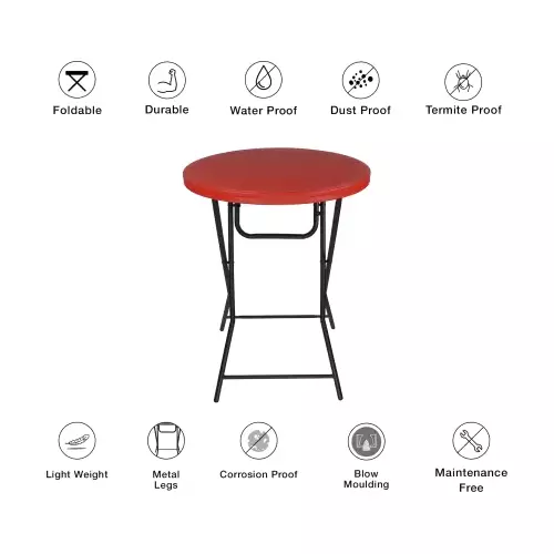 SUPREME Cafe Plastic Round Foldable Table Red
