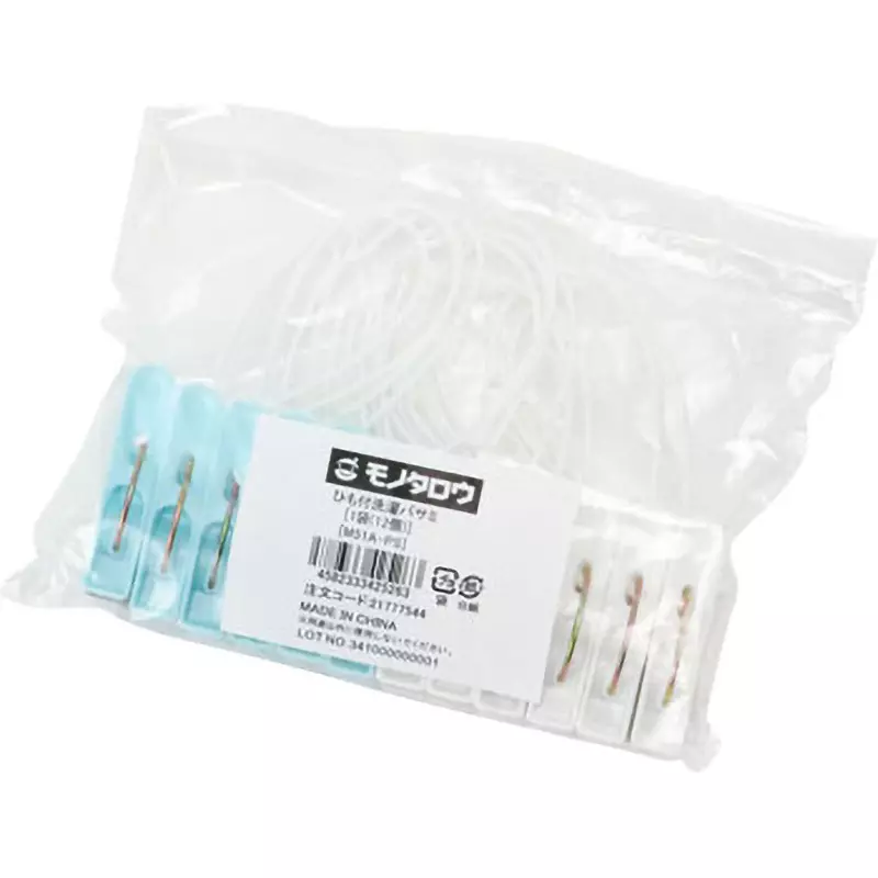 MonotaRO Clothespin With String mass Approximately 58.9 (1 pack) g dimension About 60 x 12 x 32 mm, M51A-PS (Pack of 12 Pcs)