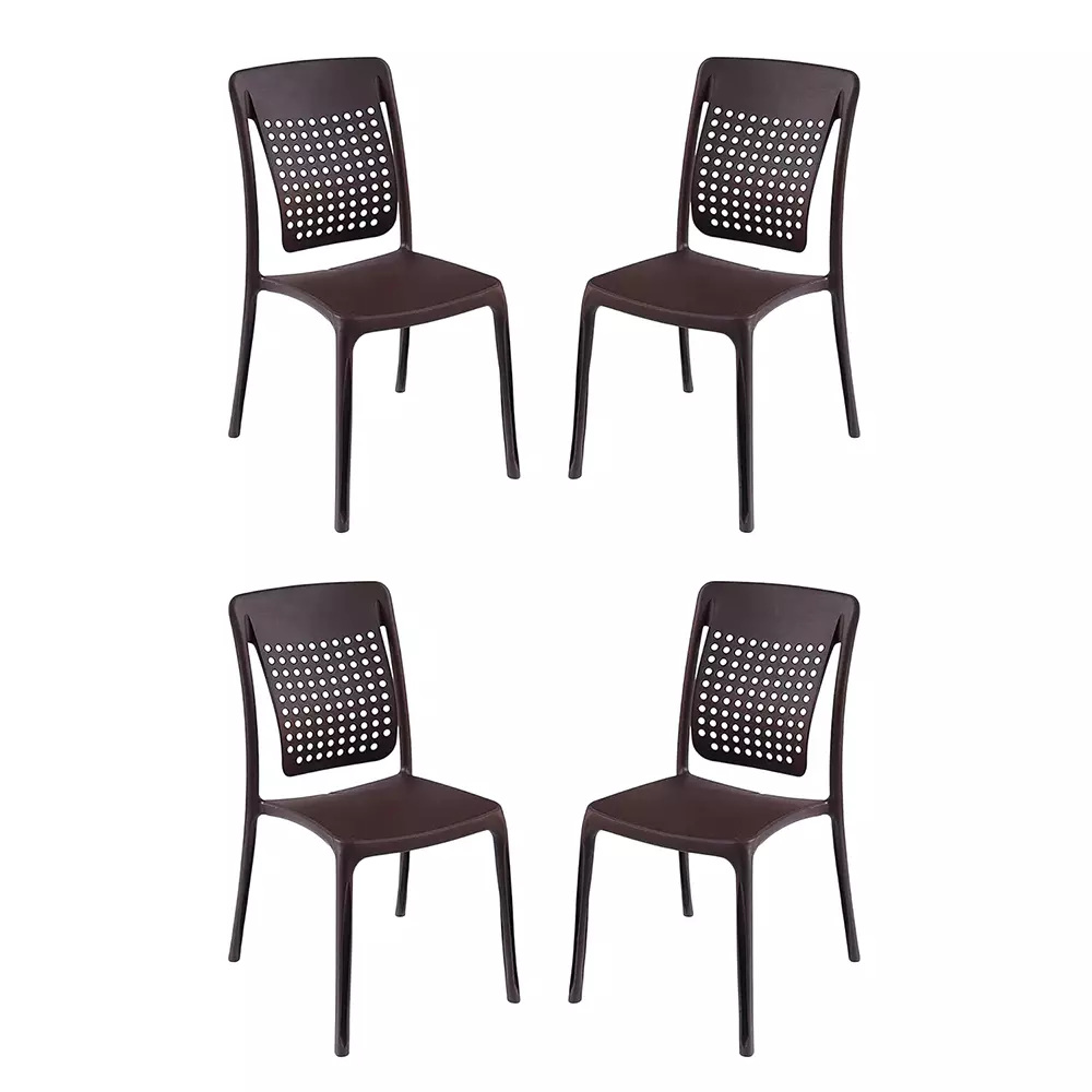 Italica Spine Care Plastic Chair 2109 (Brown, Set Of 4)