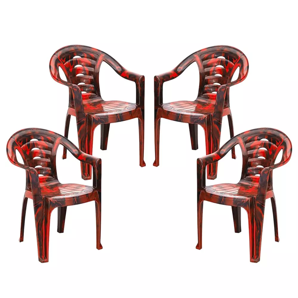 Maharaja Arm Rest Plastic Chair Solid Back 200 Kg Bearing Capacity For Home, Living Room Rosewood, Sunrise_Rosewood-PK4 (Set of 4)