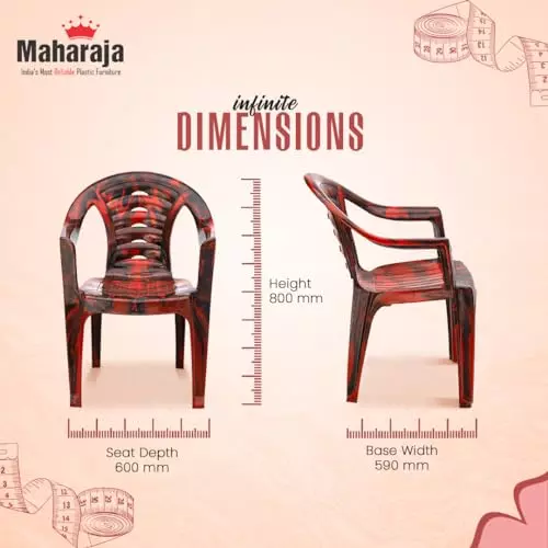 Maharaja Arm Rest Plastic Chair Solid Back 200 Kg Bearing Capacity For Home, Living Room Rosewood, Sunrise_Rosewood-PK4 (Set of 4)