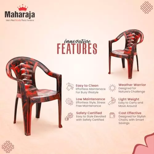 Maharaja Arm Rest Plastic Chair Solid Back 200 Kg Bearing Capacity For Home, Living Room Rosewood, Sunrise_Rosewood-PK4 (Set of 4)