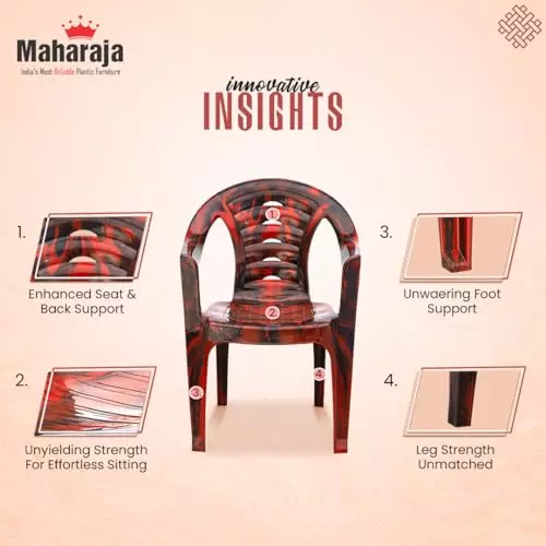 Maharaja Arm Rest Plastic Chair Solid Back 200 Kg Bearing Capacity For Home, Living Room Rosewood, Sunrise_Rosewood-PK4 (Set of 4)