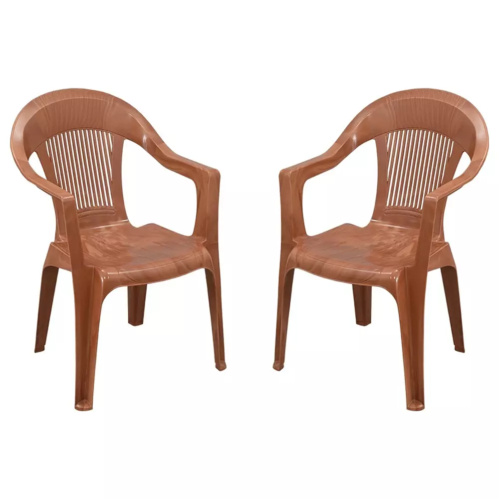 Swagath Plastic Chair With Armrest Sandal Wood Color for Cafe, Home and Offfice, SW-201 (Pack of 2 Pcs)