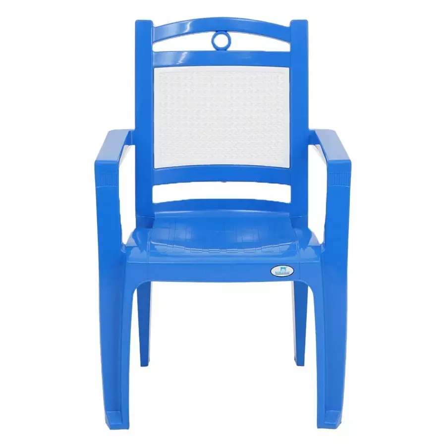 Nilkamal Premium Plastic Armrest Chair 125 Kg Weight Capacity Deep Blue And Milky White Color