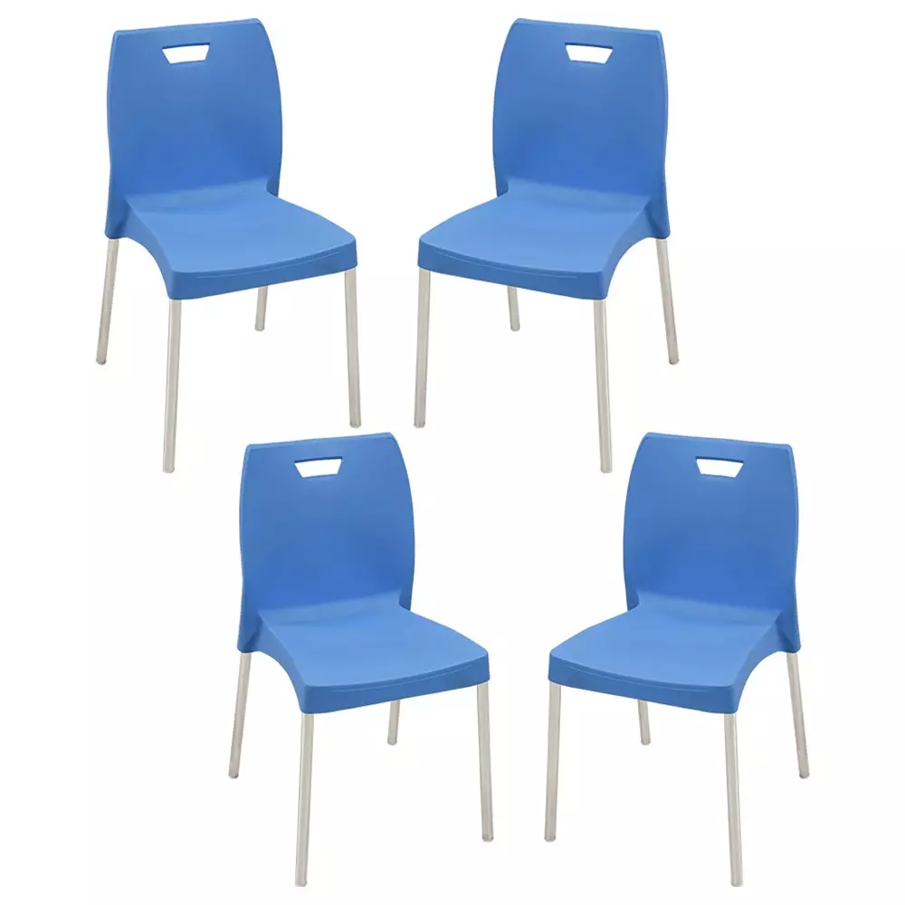 Swagath Dining Chair Plastic Primary Material Stainless Steel Leg Pre-Assembled Type Blue Color, MINTELA-BL-4 (Pack of 4 Pcs)