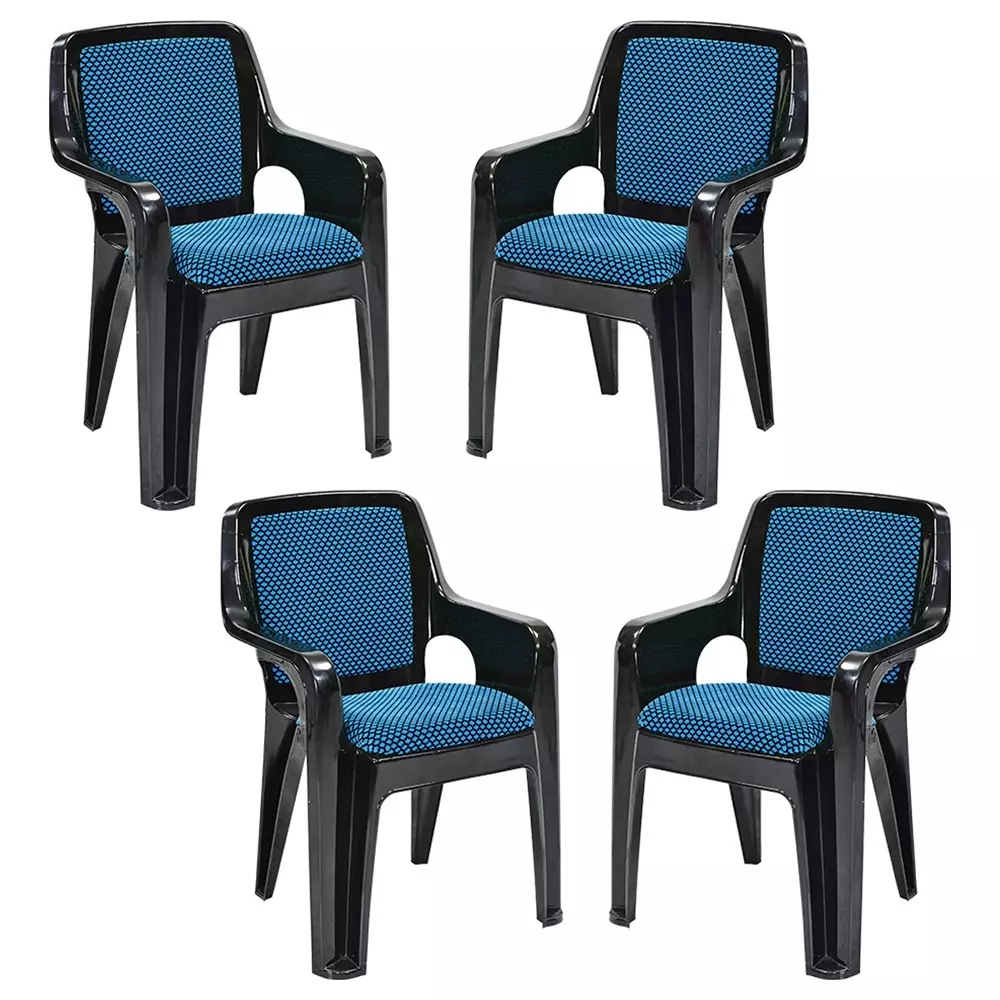 Swagath Plastic Arm Chair 150 Kg Load Capacity Pre-Assembled Type Black & Blue Color, GRANDEAR-BK/BL-4 (Pack of 4 Pcs)