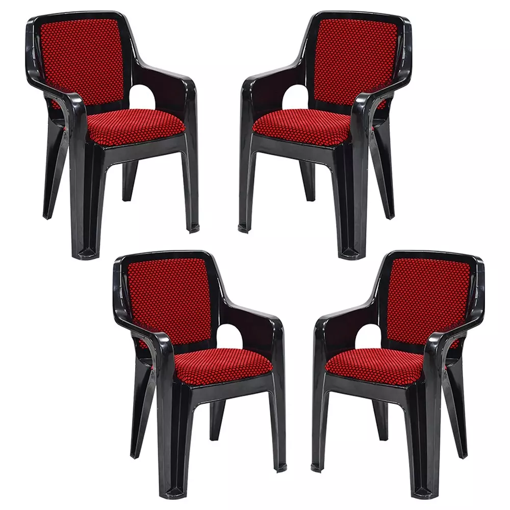 Swagath Plastic Arm Chair 150 Kg Load Capacity Pre-Assembled Type Black & Red Color, GRANDEAR-BK/BR-4 (Pack of 4 Pcs)