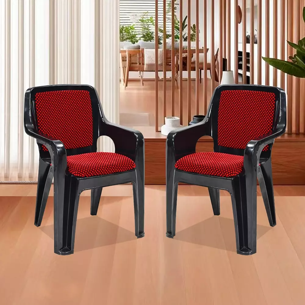 swagath-plastic-arm-chair-polypropylene-upholstery-material-150-kg-load-capacity-pre-assembled-type-black-red-color-grandear-bkbr-4-pack-of-4-pcs