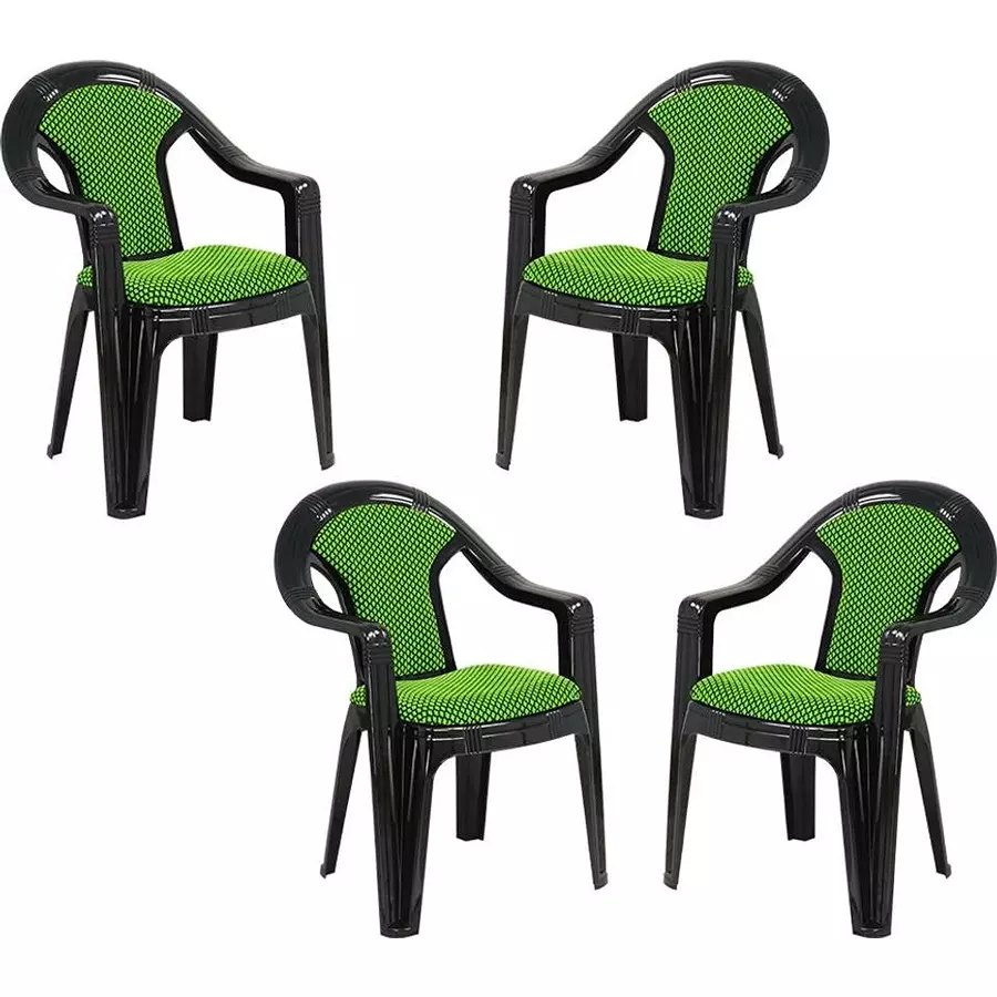 Swagath ADORE Cafeteria Cushioned Chair with Arm Rest Plastic Black Body With Green Cushioned Seat 82x59x59 cm Size, ADORE-BK/NGR-4 (Pack of 4 Pcs)