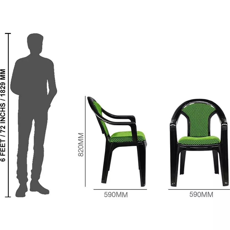 swagath-adore-cafeteria-cushioned-chair-with-arm-rest-plastic-black-body-with-green-cushioned-seat-82x59x59-cm-size-adore-bkngr-4-pack-of-4-pcs