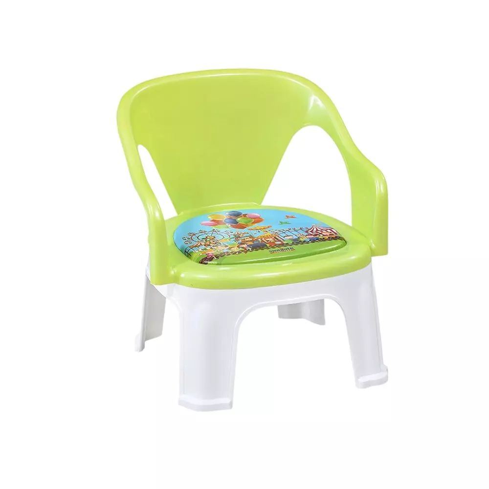 Swagath Cuddly Kids Plastic Chair with Armrest 30 Kg Load Capacity Pre-Assembled Type Green Color, CUDDLY P-AGRN-1