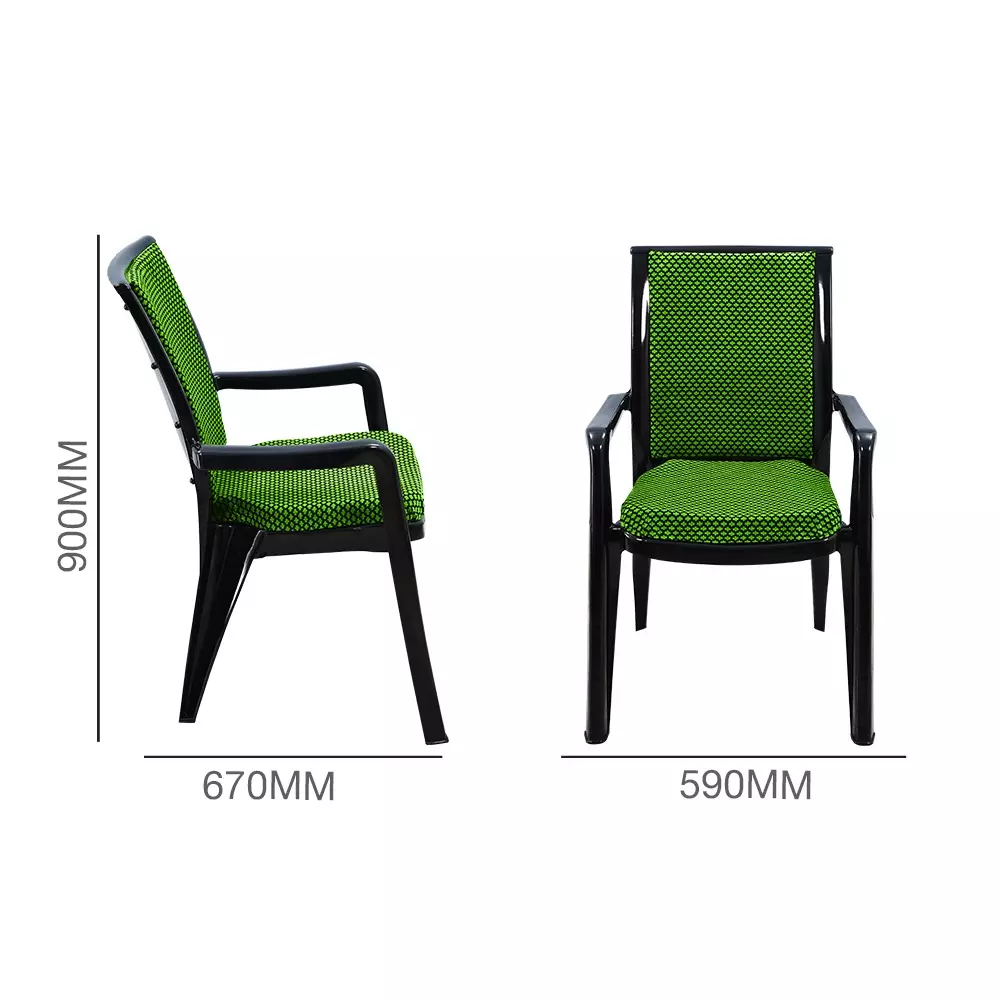 swagath-premier-plastic-cushioned-seat-with-arm-chair-green-and-black-set-of-4