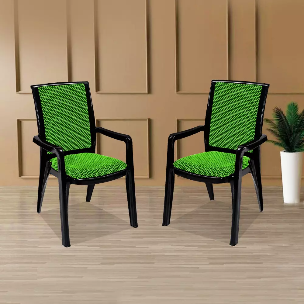 swagath-premier-plastic-cushioned-seat-with-arm-chair-green-and-black-set-of-4
