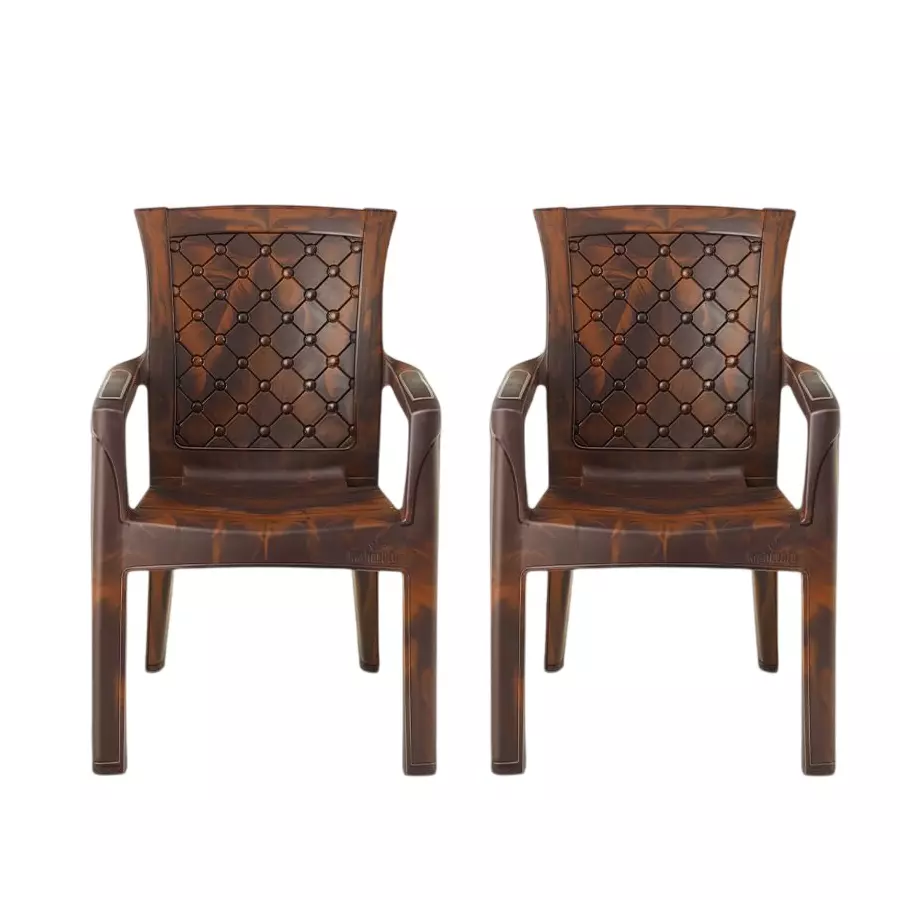 Maharaja Arm Rest Plastic Chair 200 Kg Bearing Capacity Teakwood