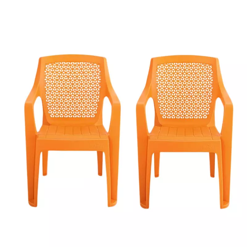 Maharaja Arm Rest Polypropylene Chair 200 Kg Bearing Capacity Orange, Dollar503_Orange-PK2 (Set of 2)