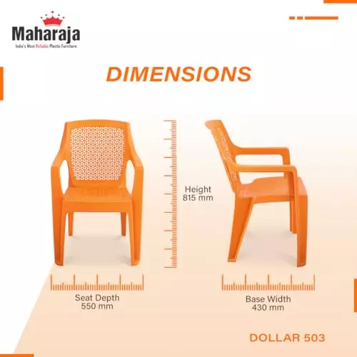 Maharaja Arm Rest Polypropylene Chair 200 Kg Bearing Capacity Orange, Dollar503_Orange-PK2 (Set of 2)